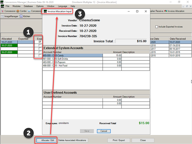 Omniterm Invoice Allocation – GL Export